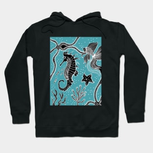 Aqua and Black Sea Life Hoodie